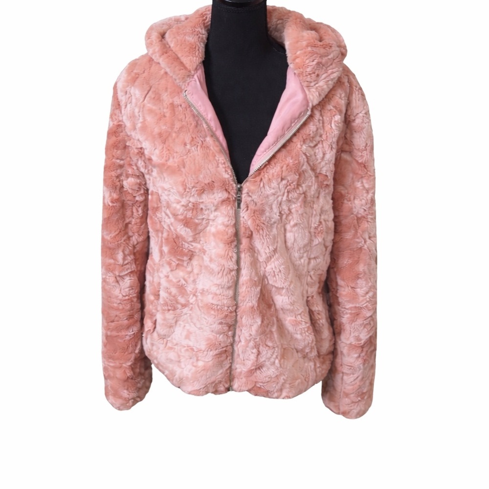 Y2K Rampage Pink Faux Fur Hooded Zip Jacket